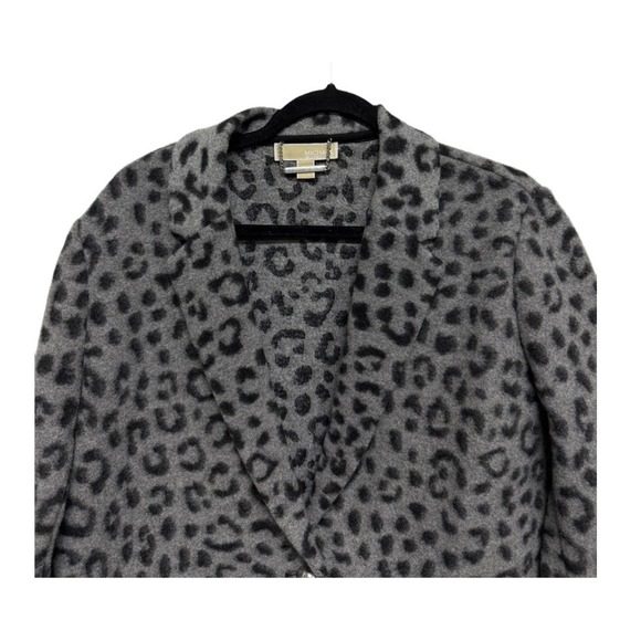 Michael Kors Leopard Print Fuzzy Coat – Size Medium Faux Wool Blazer Peacoat - Picture 2 of 8
